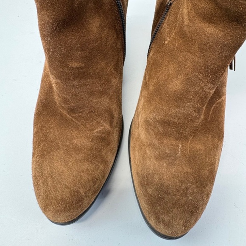 Paul Green Womens Ankle Boots UK 4.5 US 7 Brown Suede Tassel Tie Side Zip Heeled - Picture 4 of 8